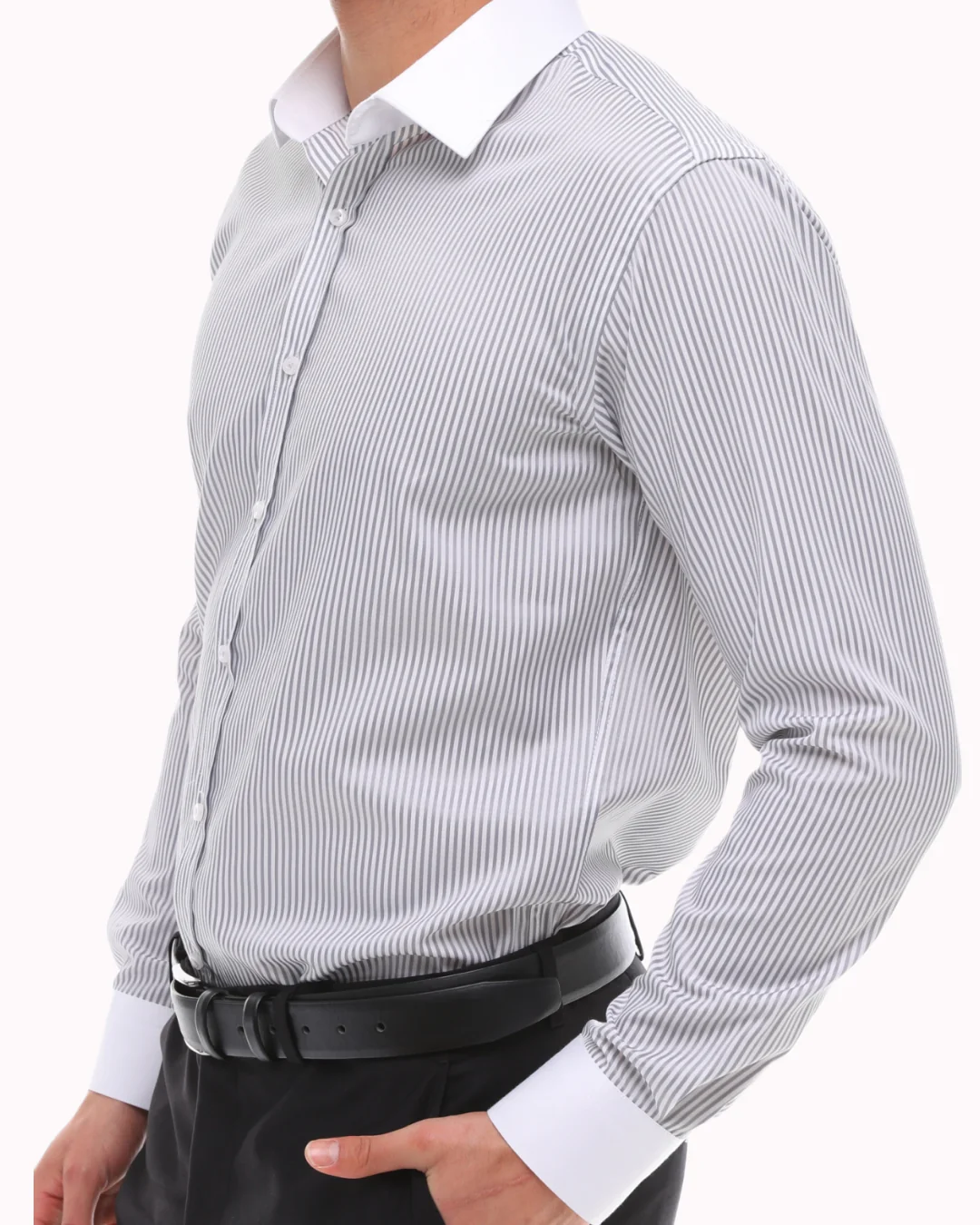 ICONIC GREY STRIPE - Grey Stripe With White Collar Shirt