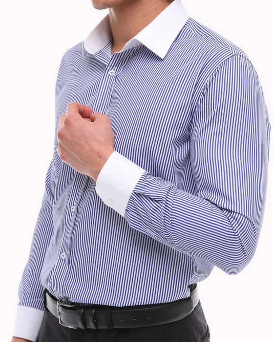 ICONIC BLUE STRIPE - Blue Stripe With White Collar Shirt