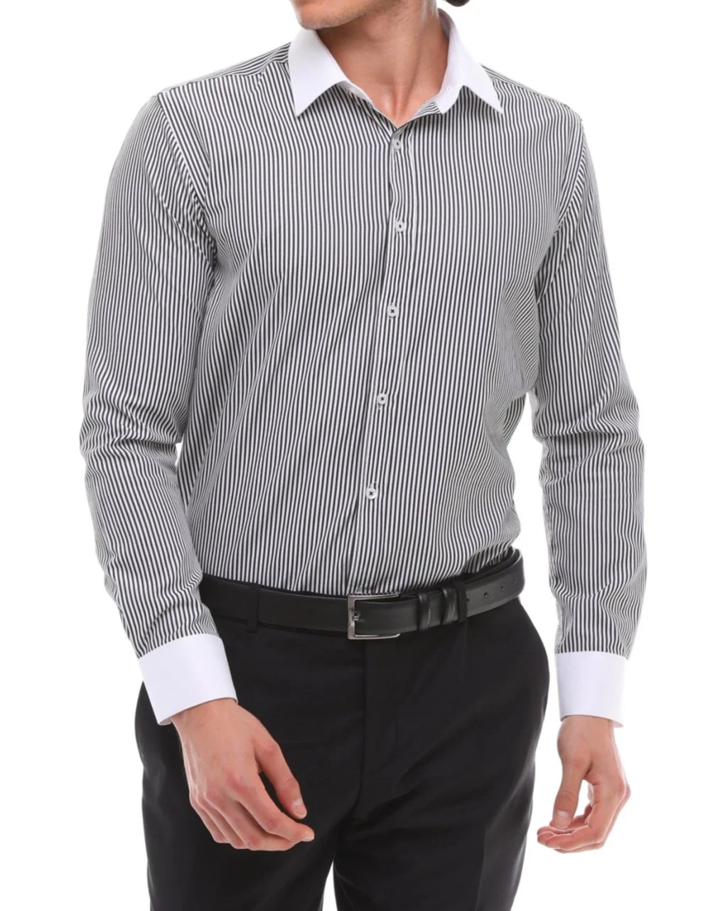 ICONIC BLACK STRIPE - Black Stripe With White Collar Shirt