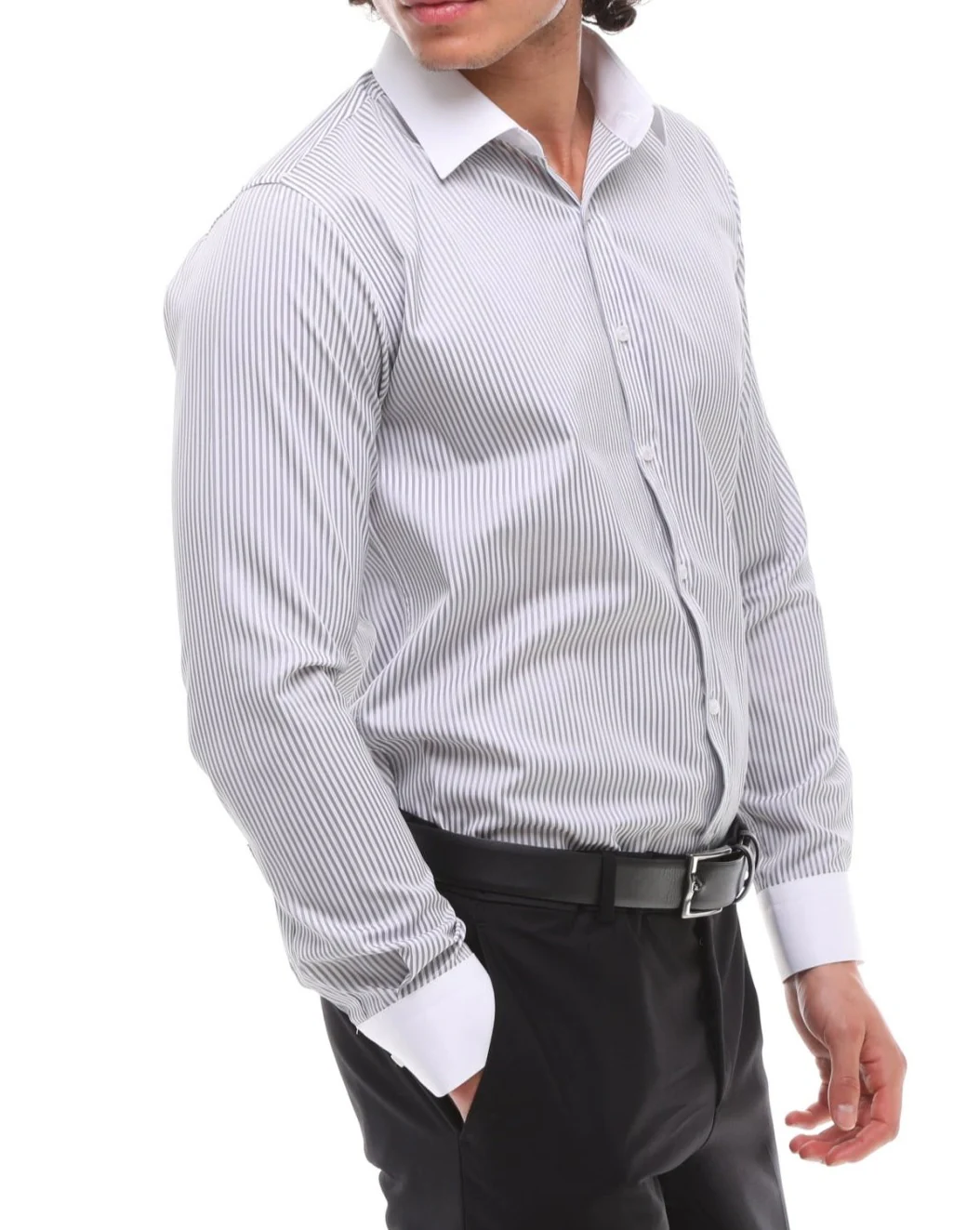 ICONIC GREY STRIPE - Grey Stripe With White Collar Shirt