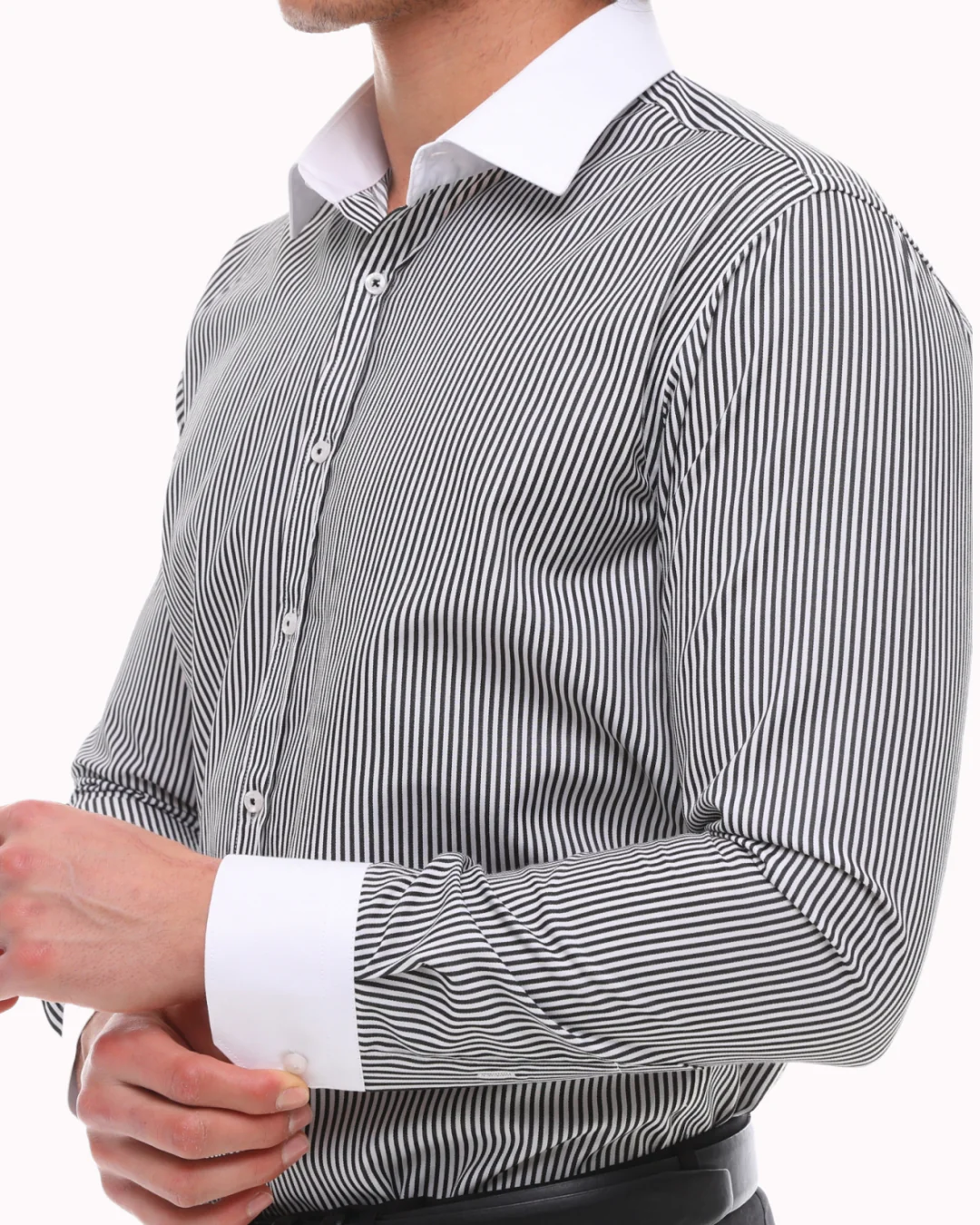 ICONIC BLACK STRIPE - Black Stripe With White Collar Shirt