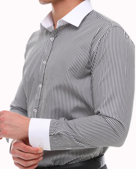 ICONIC BLACK STRIPE - Black Stripe With White Collar Shirt